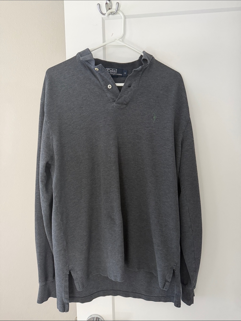 Polo by Ralph Lauren Men's Charcoal V-Neck Long-Sleeve Polo Sweater
